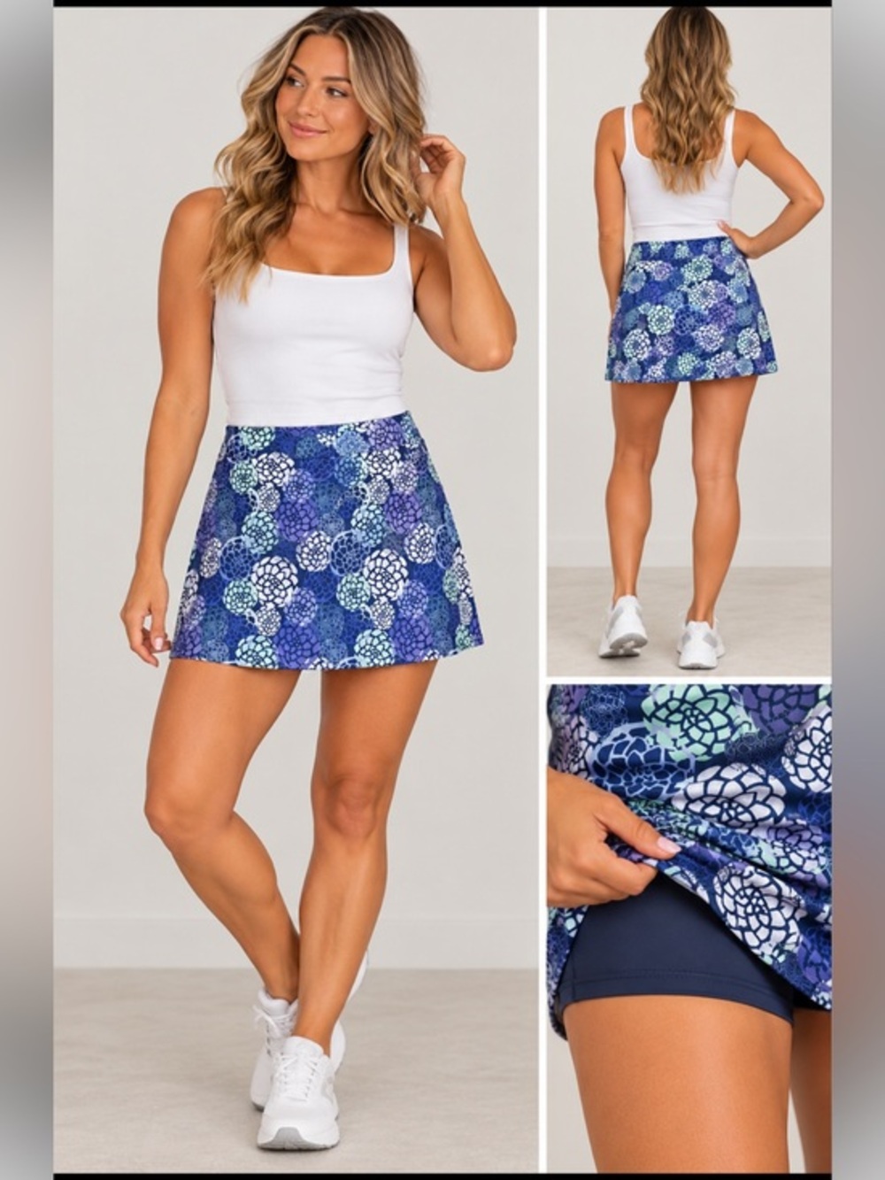 Tranquility Clothing Blue Floral Skort Athletic Golf Tennis Size XXL